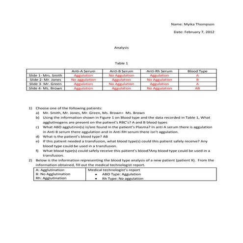 Blood typing analysis