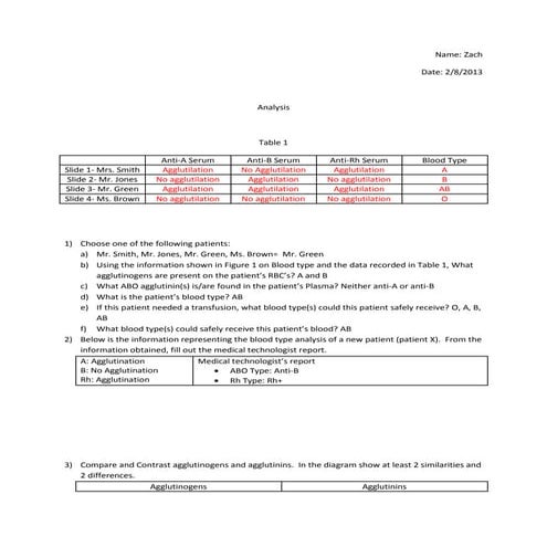 Blood typing analysis
