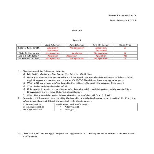 Blood typing analysis