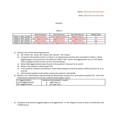 Blood typing analysis