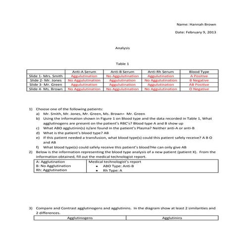Blood typing analysis