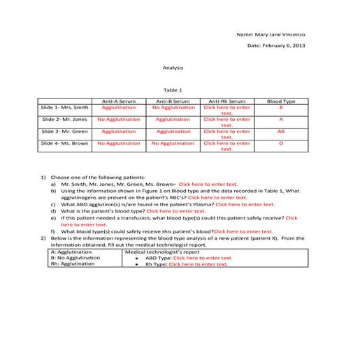 Blood typing analysis