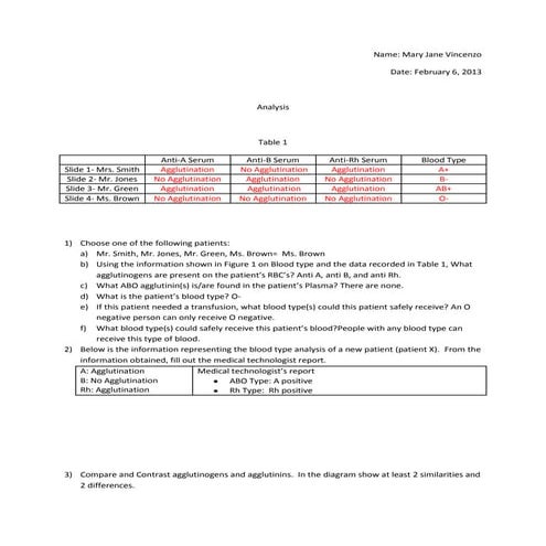 Blood typing analysis