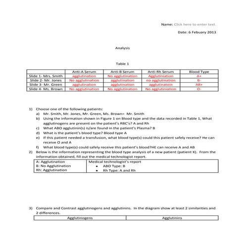 Blood typing analysis lab