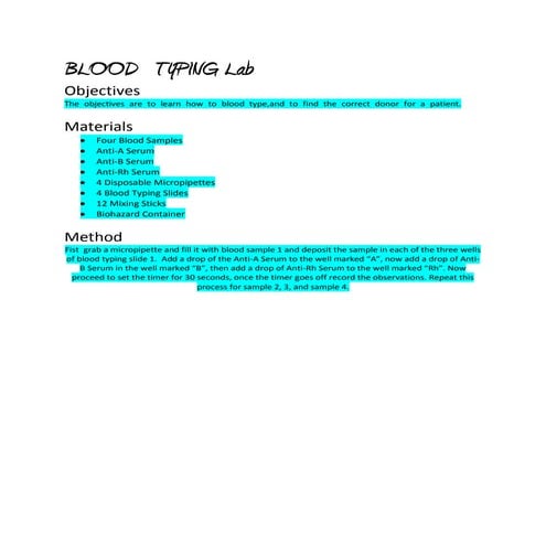 Blood typing lab