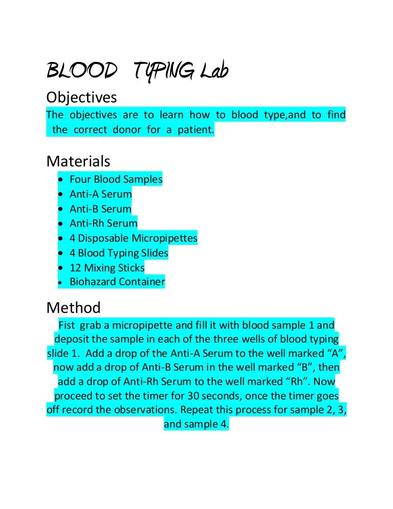 Blood typing lab