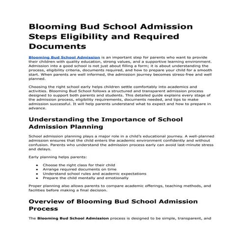 Complete Guide to Blooming Bud School Admission for Parents | PDF