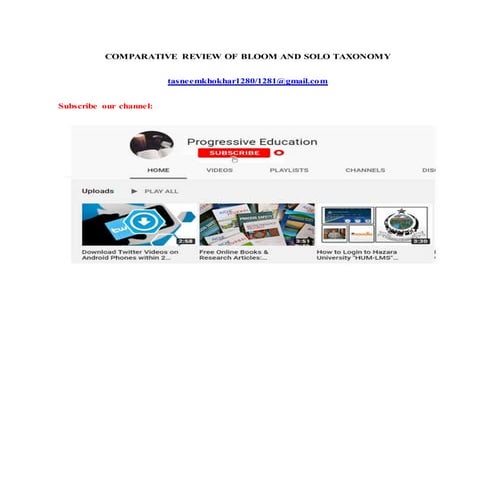COMPARATIVE REVIEW OF BLOOM AND SOLO TAXONOMY (https://youtu.be/r8Qj5D38GQU)