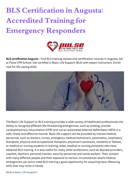 BLS Training Classes Certification in Augusta GA PDF BLS Training Classes Certification in Augusta GA PDF