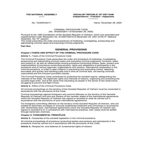 Bộ luật Tố tụng hình sự - Tiếng anh