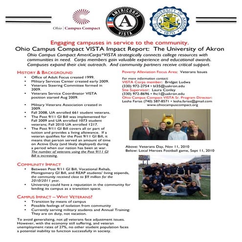 2011 University of Akron Veterans Issues Ohio Campus Compact VISTA Report