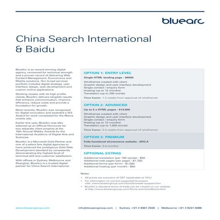 Bluearc group translation and web deployment packages for china search international