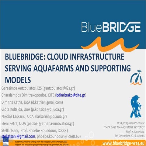 BlueBRIDGE: Cloud infrastructure serving aquafarms and supporting models