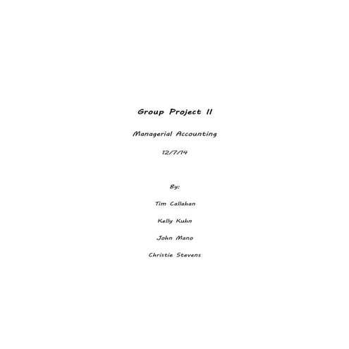Managerial Accounting Group Project - Written Report | PDF