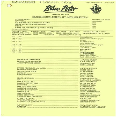 Blue Peter Camera Script