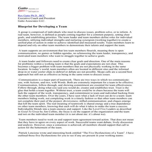 Blueprint for Developing a Team