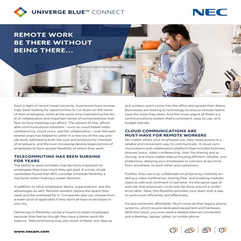 UNIVERGE BLUE CONNECT: Remote Work Be There Without Being There