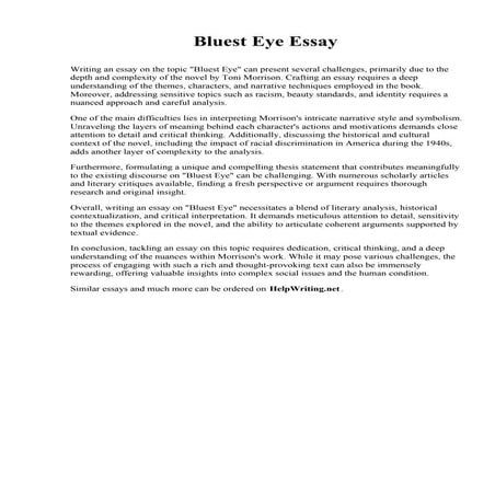 Bluest Eye Essay. Oregon Institute of Technology