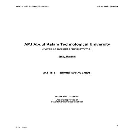 KTU MBA- Brand Management -unit 2