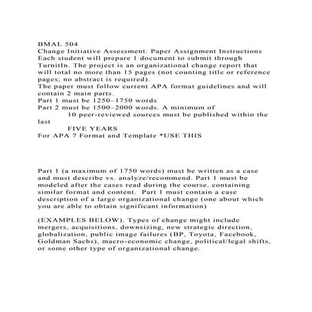 BMAL 504Change Initiative Assessment Paper Assignment Instructi