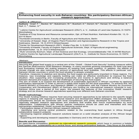 Enhancing food security in sub-Saharan countries: Six participatory German-African research approaches