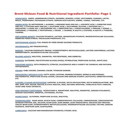 B McLean.Ingredients Portfolio.Pdf