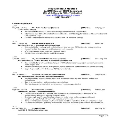 BMC Remedy ITSM / ITIL Management Consultant