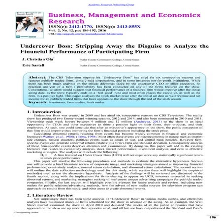 Undercover Boss: Stripping Away the Disguise to Analyze the Financial Perform...