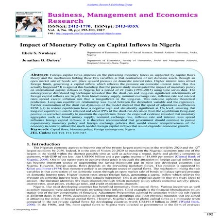 Impact of Monetary Policy on Capital Inflows in Nigeria | PDF
