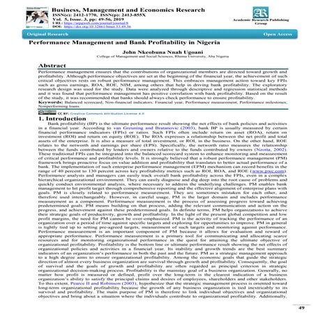 Performance Management and Bank Profitability in Nigeria