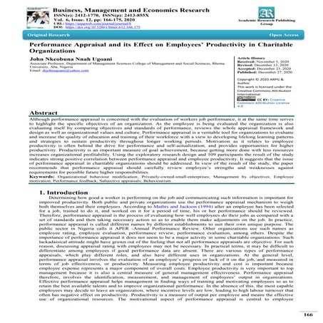 Performance Appraisal and its Effect on Employees’ Productivity in Charitable...