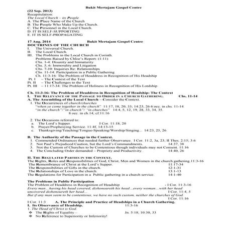 The Local Church and its problems Part 1