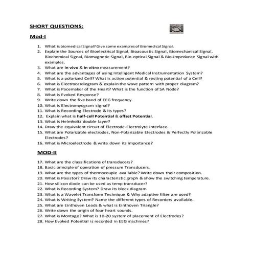 Bmi questions (BIOmedical instrumentation)