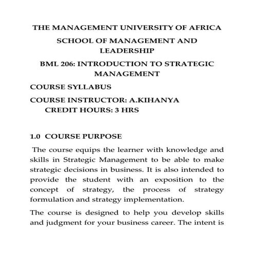 Strategic Mnagement Bml 206 lecture notes 1