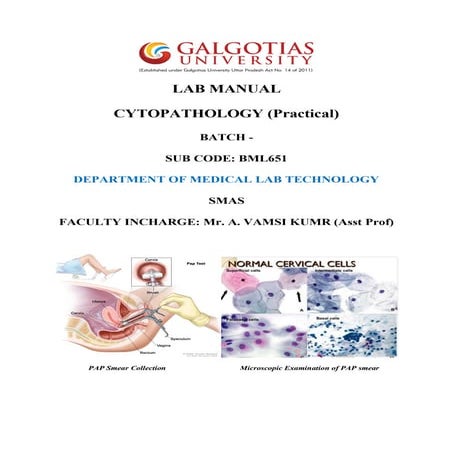 Cytopathology Lab manual for MLT Students 