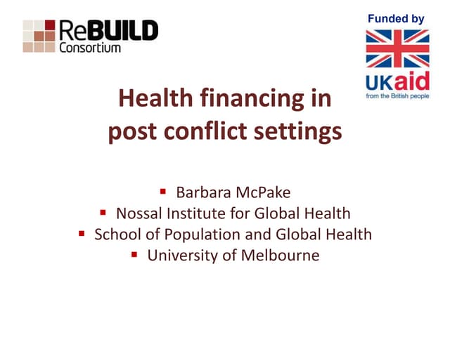 Health financing in post conflict s...