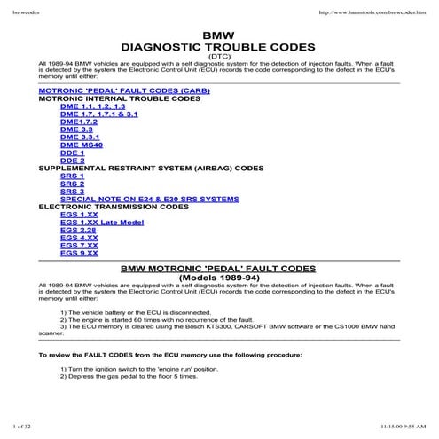 Bmw dt codes