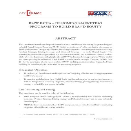 BMW India - Designing Marketing Programs to Build Brand Equity