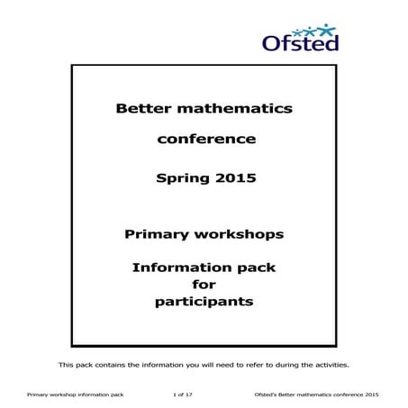 Better mathematics workshop pack spring 2015: primary