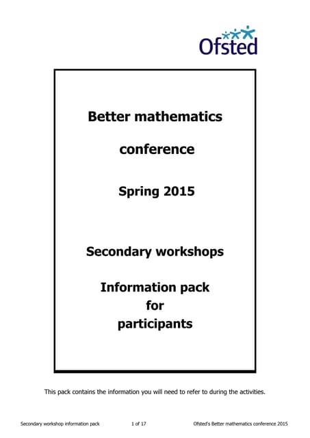 Better mathematics workshop pack spring 2015: secondary