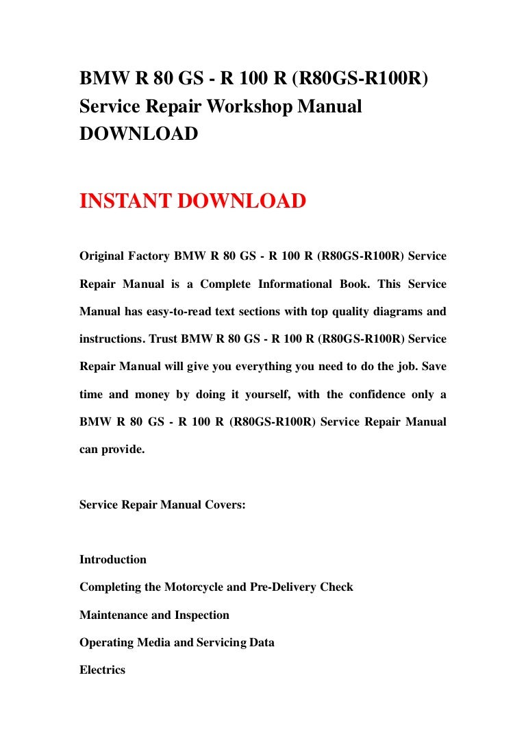 Bmw R80gs R100r Workshop Service Manual