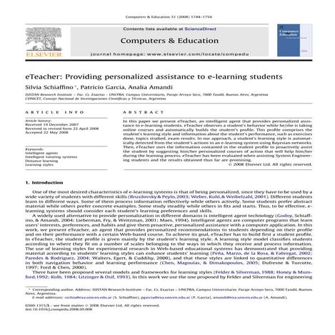 eTeacher: Providing personalized assistance to e-learning students. Silvia Sc...