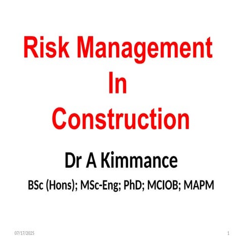 Risk management presentation for the construction | PPTX