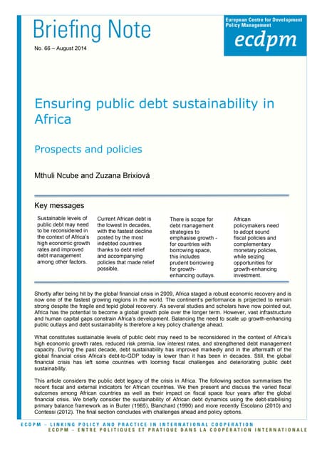  Ensuring Public Debt Sustainability in Africa Prospects and Policies