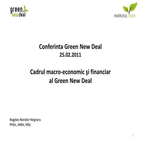 Cadrul macro-economic si financiar sl Green New Deal