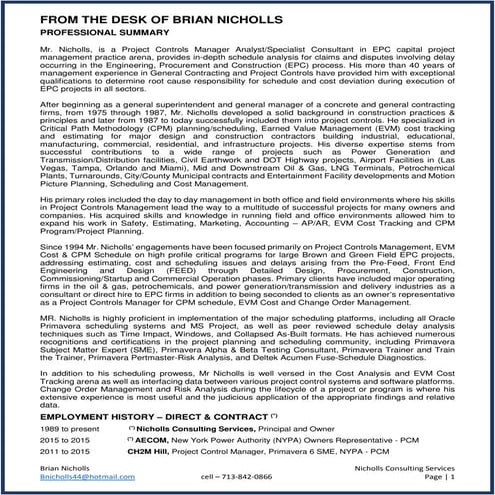 Brian Nicholls profesional profile  2016 08-11