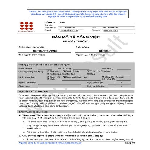 Bản mô tả công việc