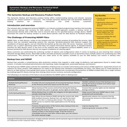 TECHNICAL BRIEF▶ NDMP Backups with Backup Exec 2014
