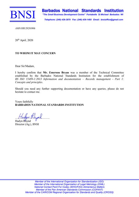 BNSI - Letter of Attestation