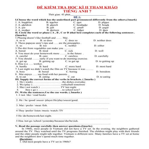 Bộ đề ôn thi hkii tiếng anh lớp 7